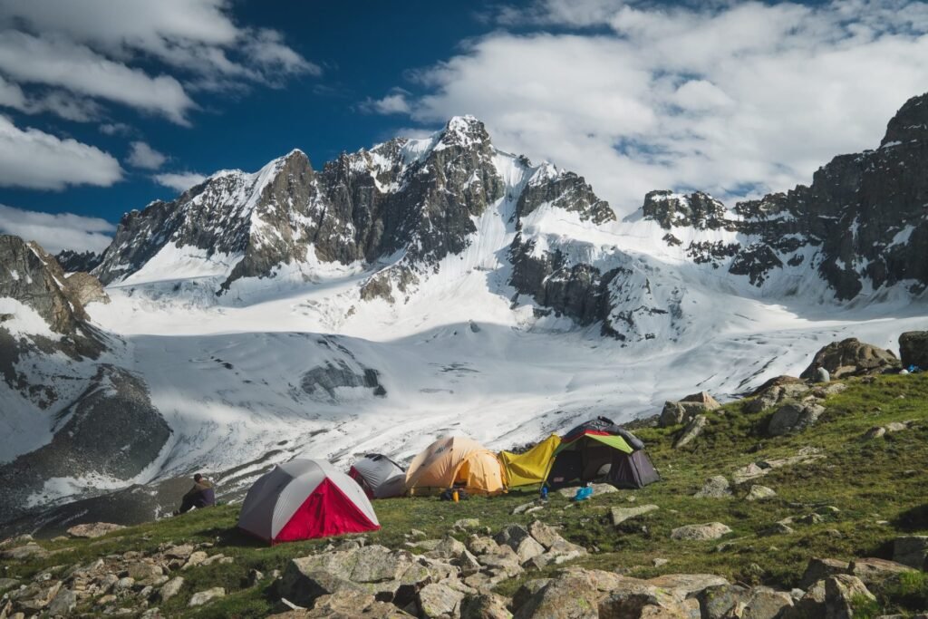 Mountain lovers camping in the base camp