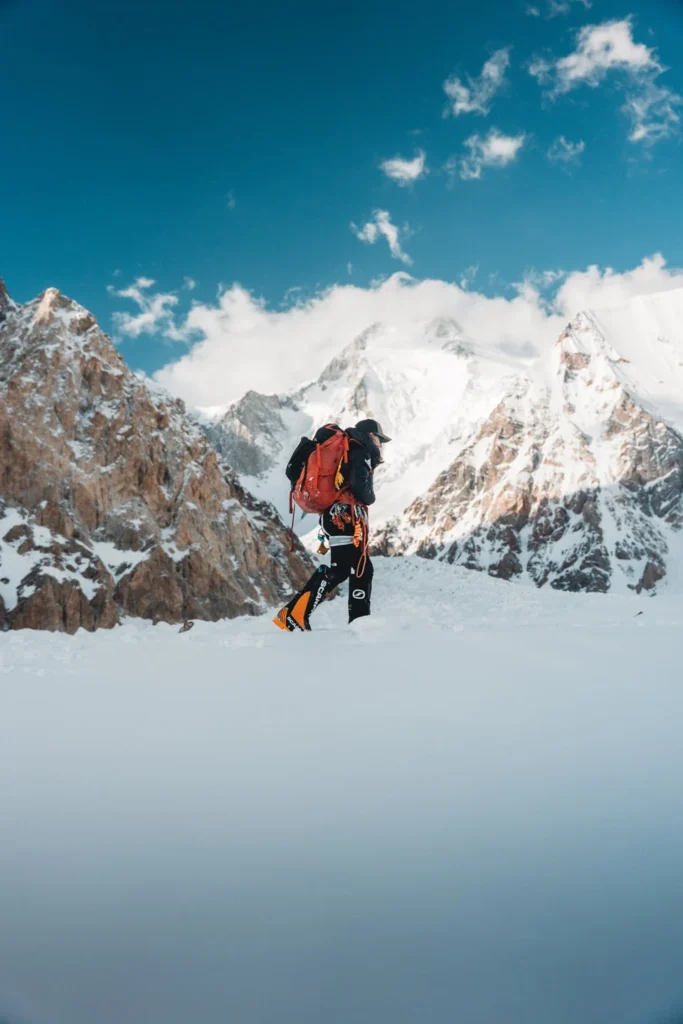 Crossing the snow lake