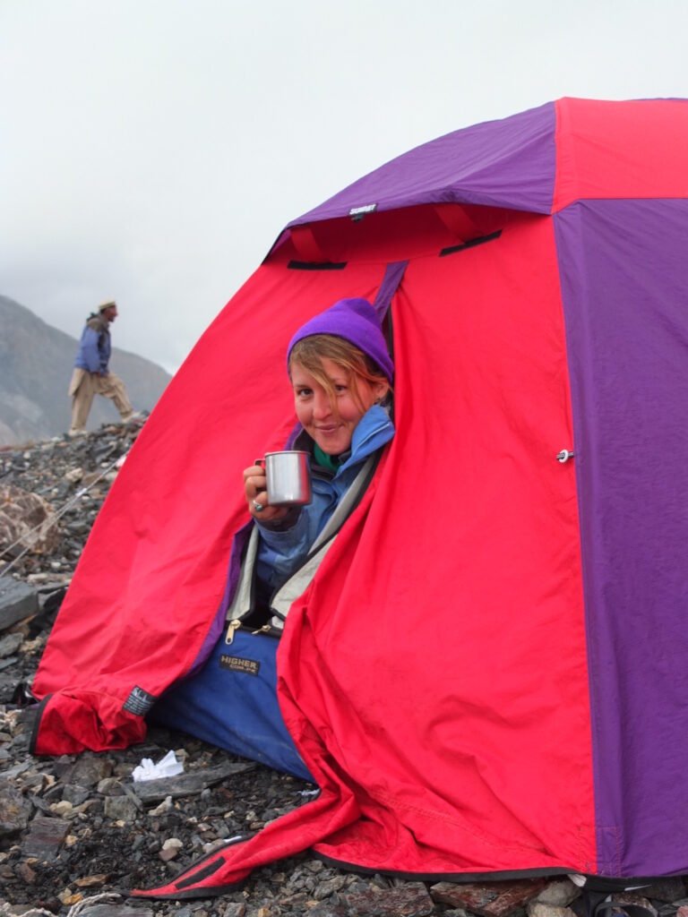 Having a hot tea at base camp